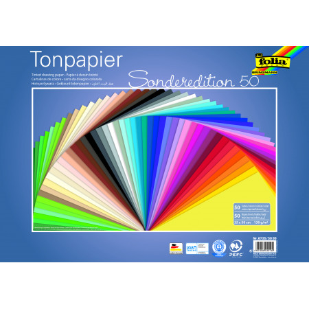 Barevný papír - 130 g/m2 - 50 listů v 50 barvách - 35 x 50 cm