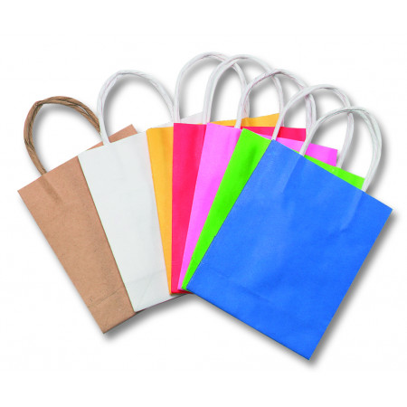 Papírové tašky - 12 x 5,5 x 15 cm, MIX BAREV, 20 ks - 110 g/m2