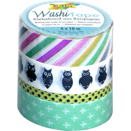 Washi Tape - dekorační lepicí páska - 4 ks - Sovy