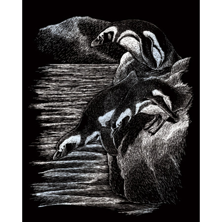 Stříbrný vyškrabovací obrázek - Tučňáci - 25x20cm