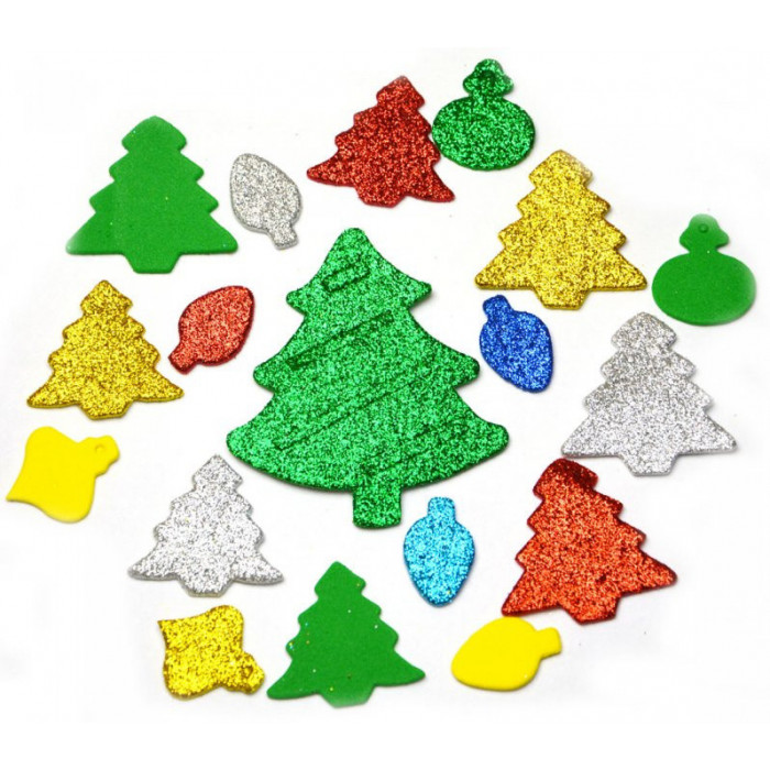 Pěnové vánoční dekorace, samolepicí - 55 ks, mix barev a velikostí
