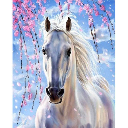 Diamantový obrázek - Bílý kůň 30x40cm