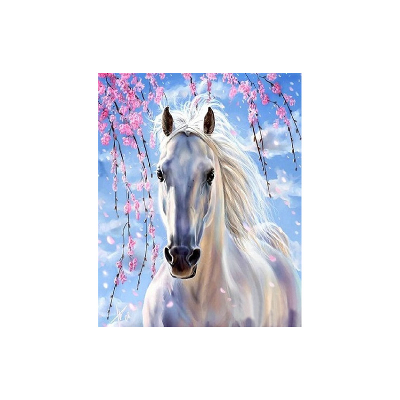 Diamantový obrázek - Bílý kůň 30x40cm