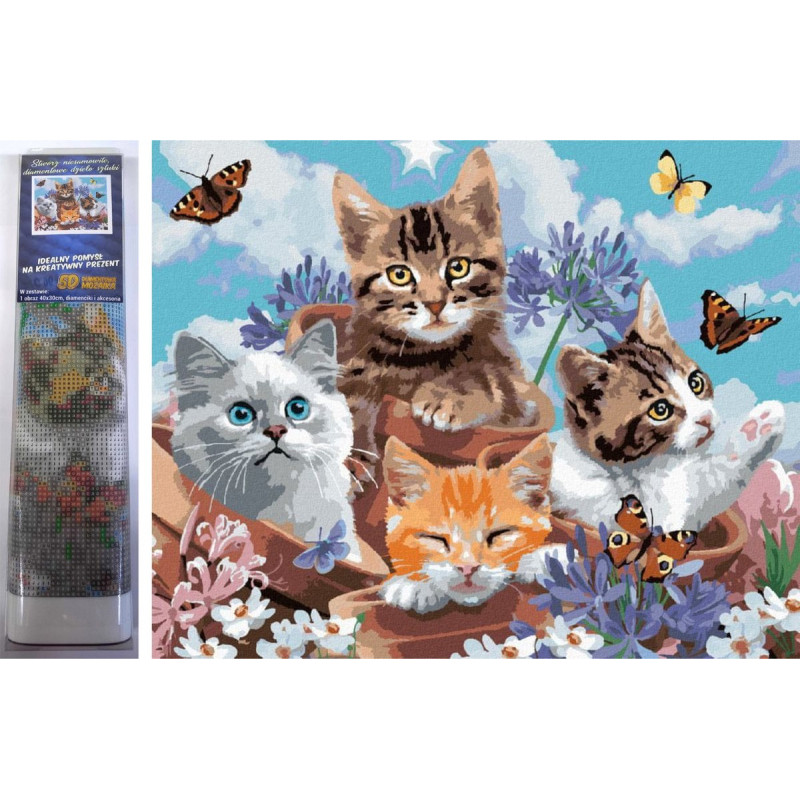 Diamantový obrázek - 30 x 40 cm Koťata a motýly