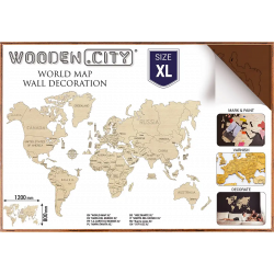 WOODEN CITY Dřevěná mapa světa velikost XL (120x80cm) hnědá