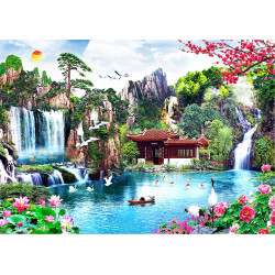 WOODEN CITY Dřevěné puzzle Vodopády v japonské zahradě 2v1, 2000 dílků EKO