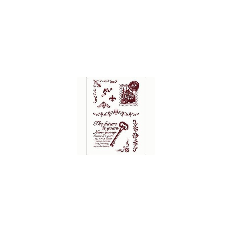 Gelová razítka - Klíč s textem, poštovní známka, girlandy 10x15cm