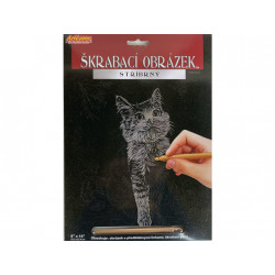 Vyškrabovací obrázek stříbrný 20x25 cm - Kočka