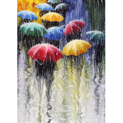Diamantový obrázek - Deštníky v dešti 30x40cm