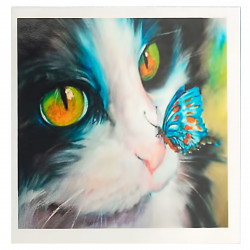Diamantový obrázek - Černobílá kočka s motýlem na nose 30x40 cm