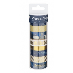 Dekorační lepicí páska - Washi pásky vánoční 8ks x 3m modrozlaté