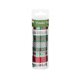 Dekorační lepicí páska - Washi pásky vánoční 8ks x 3m zelenočervené