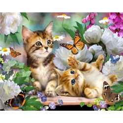 Diamantový obrázek - Koťata a motýl 30x40 cm