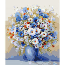 Diamantový obrázek - Modrá váza s květinami 30x40 cm