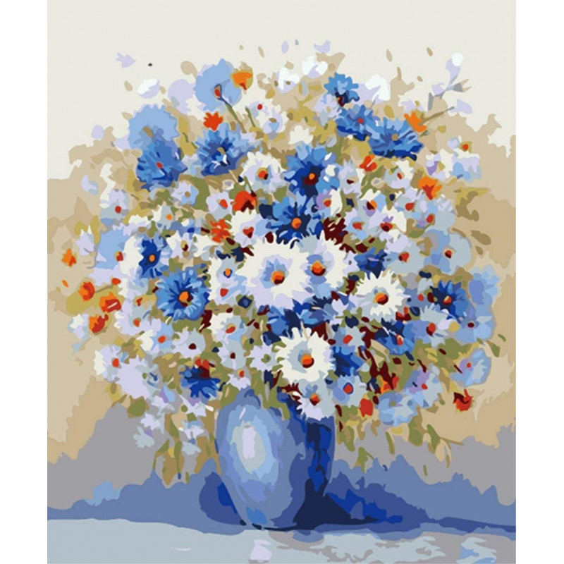 Diamantový obrázek - Modrá váza s květinami 30x40 cm