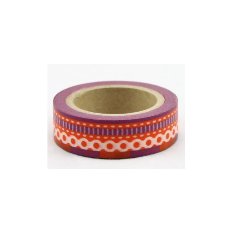 Dekorační lepicí páska - WASHI pásky-1ks bordura červená fialová šicí steh