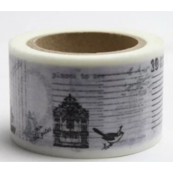 Dekorační lepicí páska - WASHI pásky-1ks černobílý ptáček, dům...