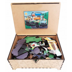 FA LIXEN Dřevěné puzzle Nákladní auta XL 389 dílků v dárkové krabičce