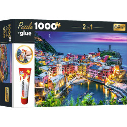 TREFL Sada 2v1 puzzle Vernazza, Ligurie, Itálie 1000 dílků s lepidlem