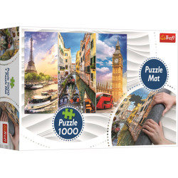 TREFL Puzzle Koláž měst Paříž-Benátky-Londýn 1000 dílků + Podložka pod puzzle