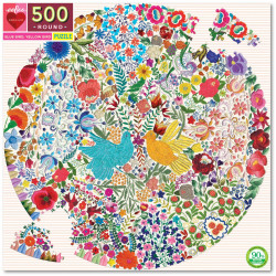 EEBOO Kulaté puzzle Modrý a žlutý ptáček 500 dílků