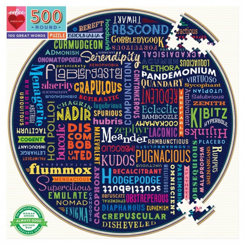 EEBOO Kulaté puzzle 100 skvělých slov 500 dílků