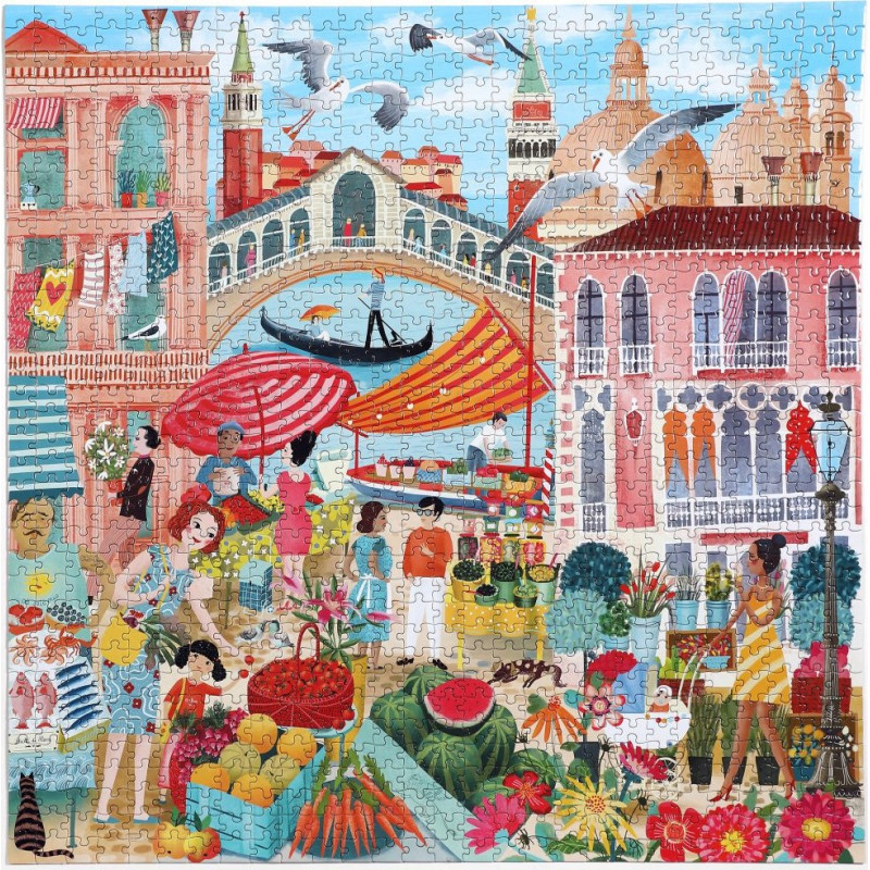 EEBOO Čtvercové puzzle Tržnice v Benátkách 1000 dílků