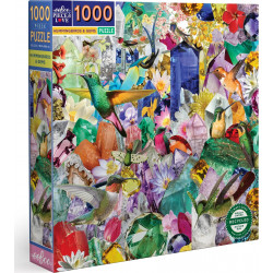 EEBOO Čtvercové puzzle Kolibříci a drahokamy 1000 dílků