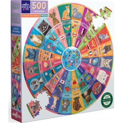 EEBOO Kulaté puzzle Kočky světa 500 dílků