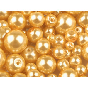 Skleněné voskové perly mix velikostí Ø4-12 mm zlatá světlá 50g