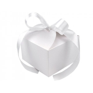 Papírová dárková krabička svatební se stuhou bílá perleť -10ks, 111