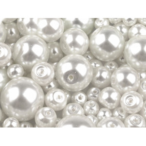Skleněné voskové perly mix velikostí Ø4-12 mm bílá 50g,111-2
