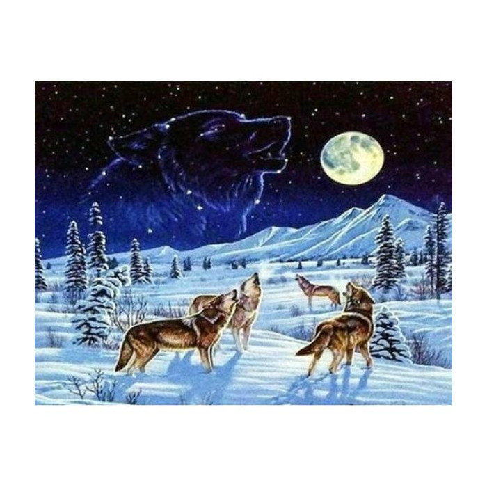 Diamantový obrázek - Vlci v zimě 30x40cm