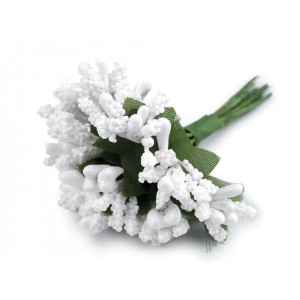 Květinové pestíky na drátku / vývazek bílá 12ks, 111