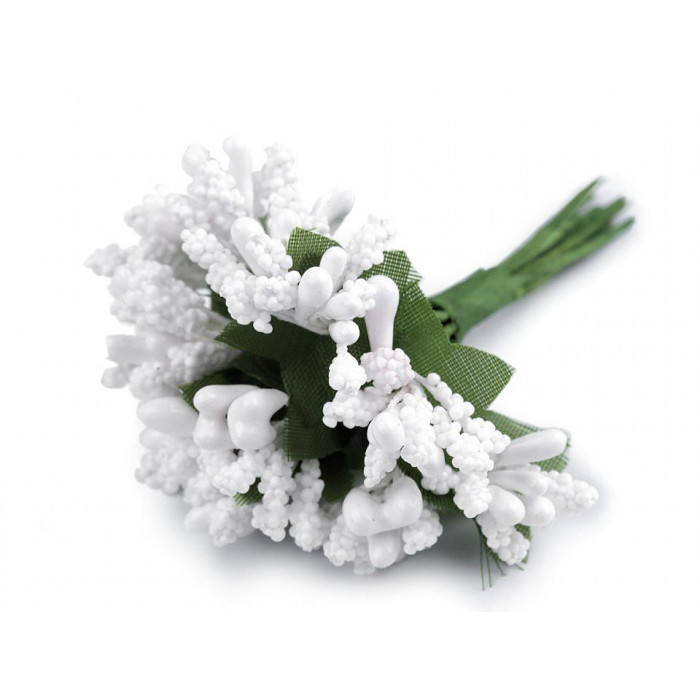 Květinové pestíky na drátku / vývazek bílá 12ks, 111