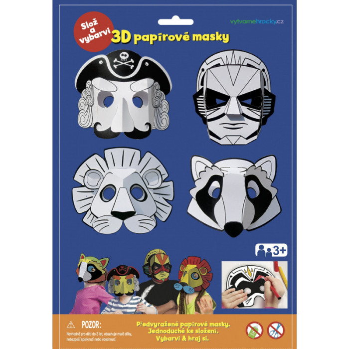 3D Karnevalové masky 4ks - Pirát , superhrdina, lev, mýval
