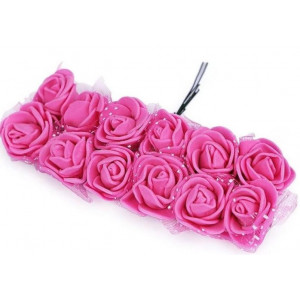 Růže na drátku / polotovar na vývazky s tylem Ø25 mm pink, 111