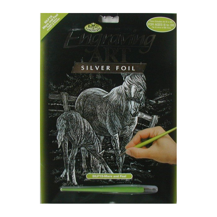 Stříbrný vyškrabovací obrázek - Koně 20x25cm
