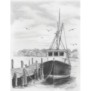 Malování SKICOVACÍMI TUŽKAMI-rybářská loď