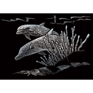 Seškrabovací obrázek mini Stříbrný - Delfíni 18x14 cm