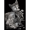 Seškrabovací obrázek mini Stříbrný - Kočička a kotě 18x14 cm