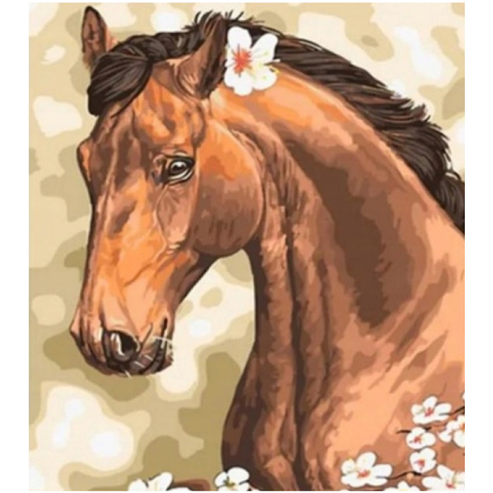Diamantový obrázek - Hnědý kůň s kvítkem 30x40cm