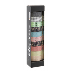 Dekorační lepicí páska - Washi pásky, 1,5cm x 3m, 10ks