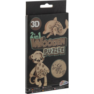 GRAFIX Dřevěné 3D puzzle 2v1 Opice a delfín