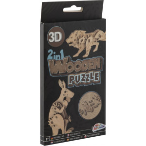 GRAFIX Dřevěné 3D puzzle 2v1 Klokan a lev
