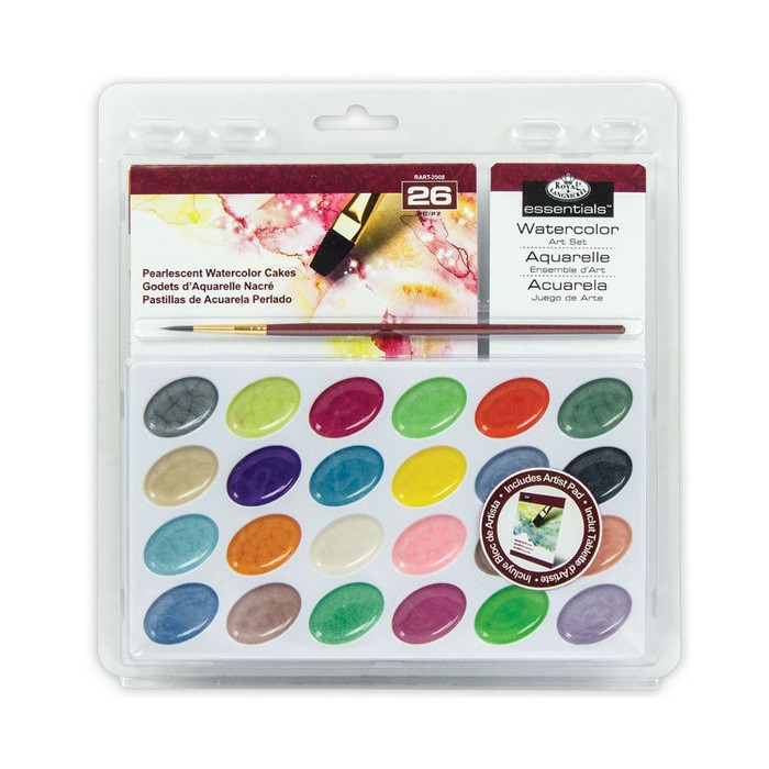 Akvarelové barvy perleťové 24 ks + štětec a blok akvarelových papírů