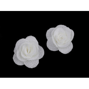 Textilní květ růže Ø30 mm krémová nejsvět. 10ks, 111-7