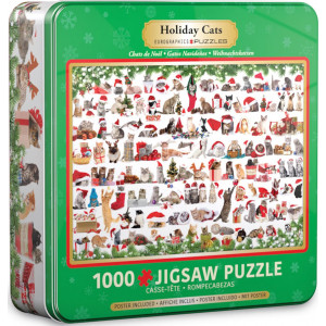 EUROGRAPHICS Puzzle v plechové krabičce Vánoční kočky 1000 dílků