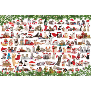 EUROGRAPHICS Puzzle v plechové krabičce Vánoční kočky 1000 dílků