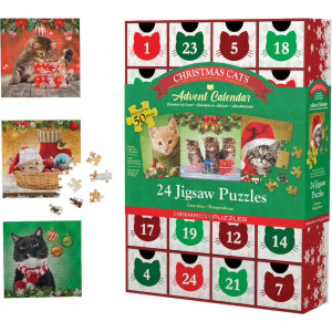EUROGRAPHICS Puzzle Adventní kalendář: Vánoční kočky 24x50 dílků
